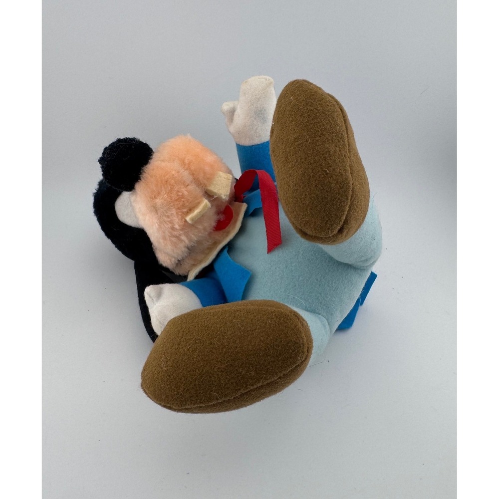 Disney Goofy Plush Stuffed Toy Blue Overalls Red Bow Sitting Animated Character - Picture 3 of 5